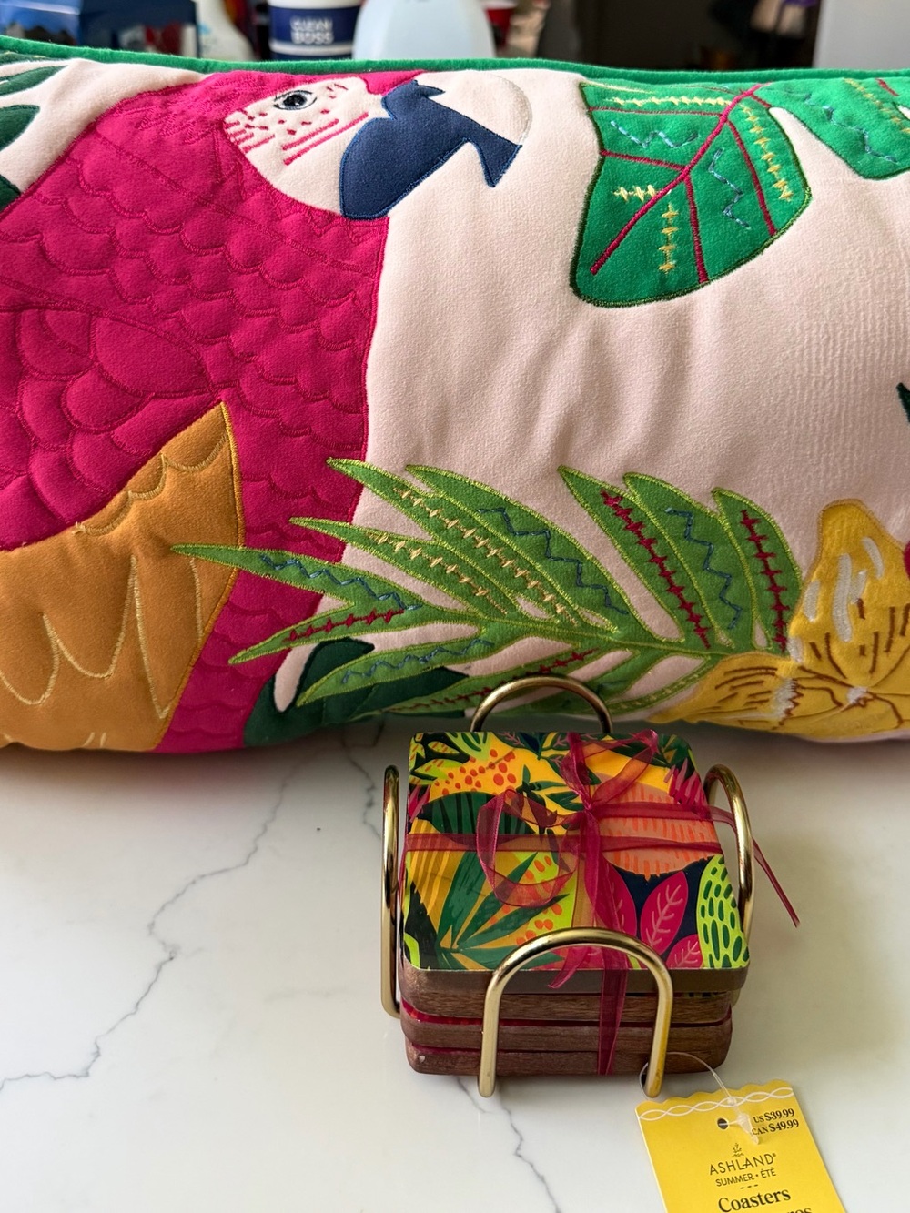 Colorful Tropical Parrot Decorative Pillow -and coasters